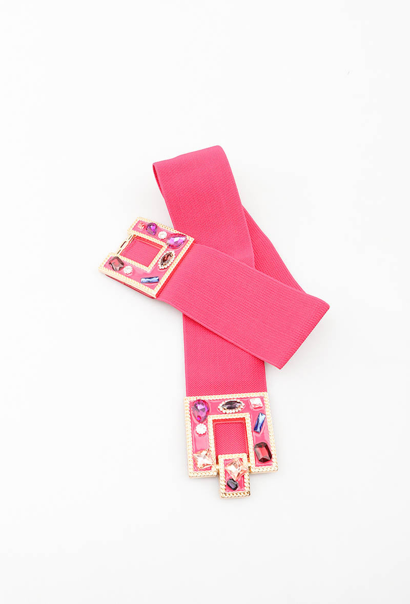 MAJDB Jeweled Double Buckle Elastic Belt - Fuchsia