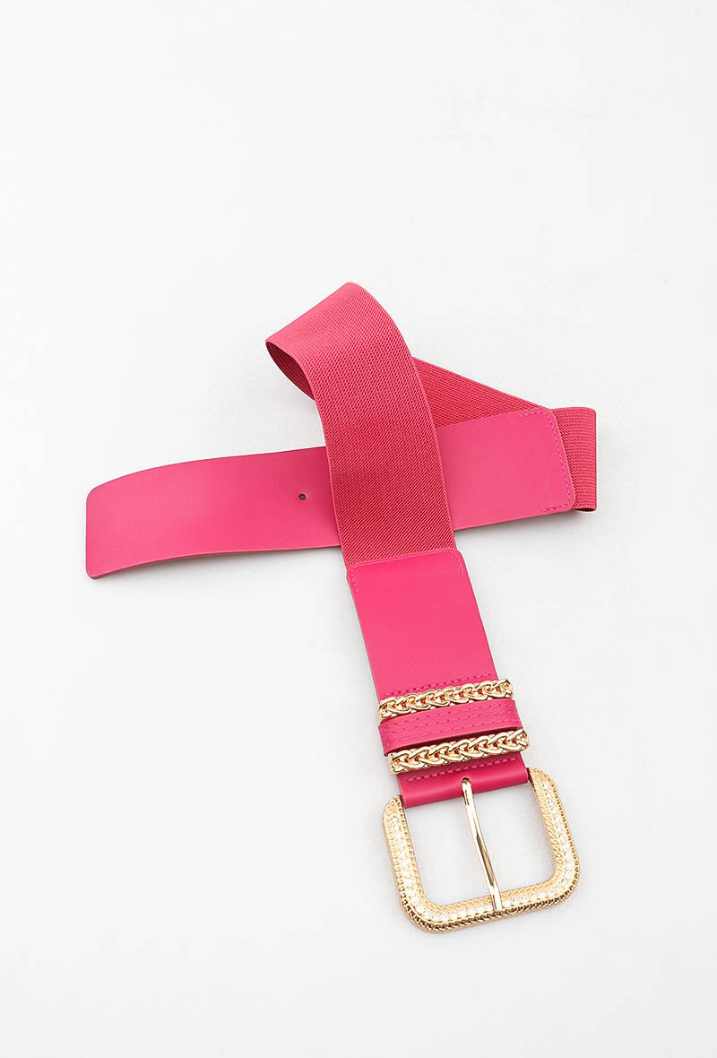 MAGCSB Gold Chain Square Buckle Elastic Belt - Fuchsia