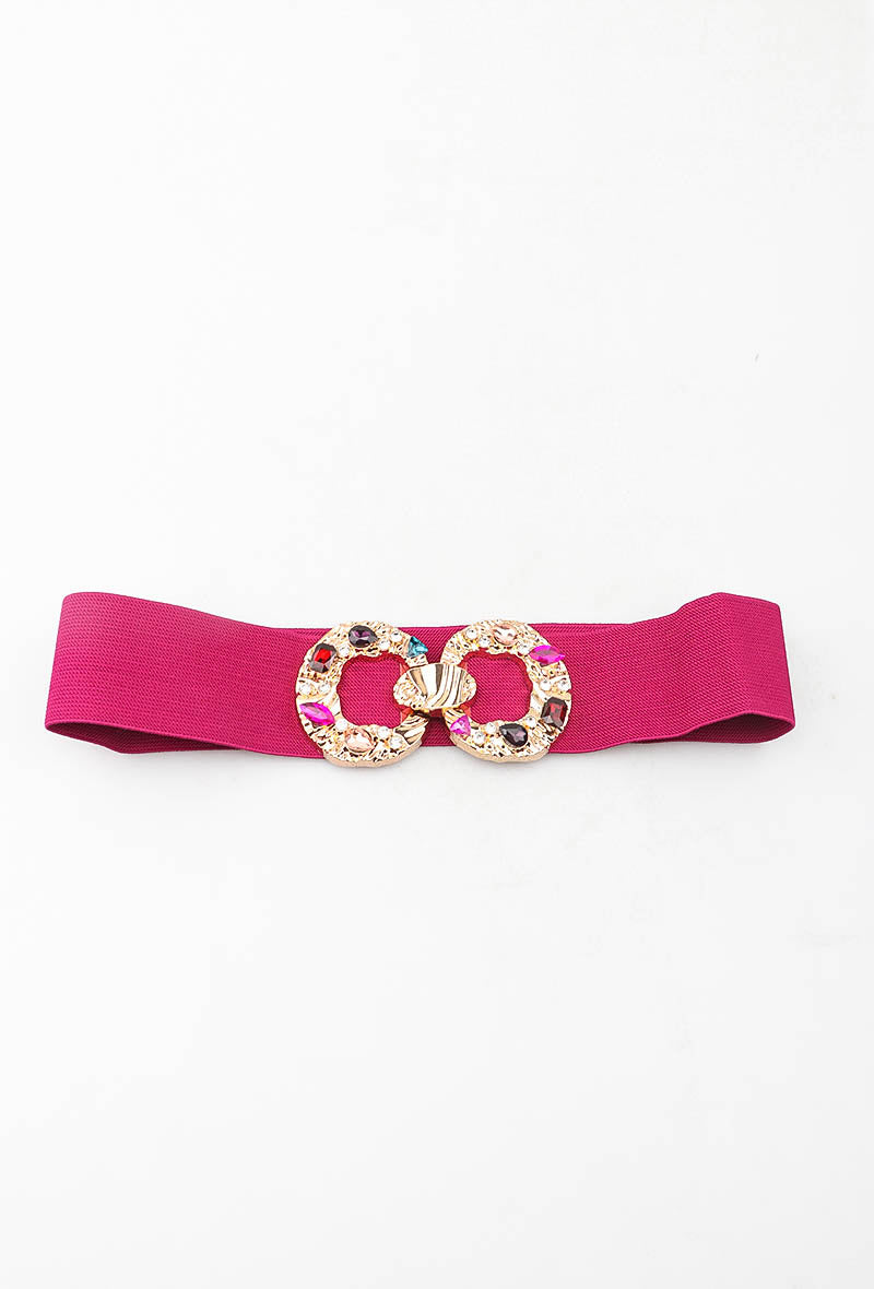 MAJDRC Jeweled Double-Ring Clasp Elastic Belt - Fuchsia