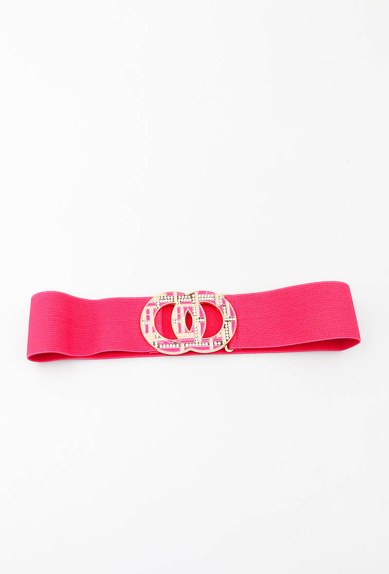 MARGDR Rhinestone Grid Double-Ring Elastic Belt - Fuchsia