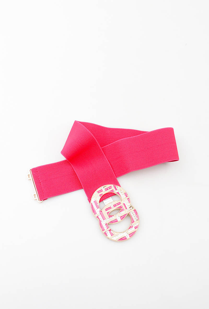 MARGDR Rhinestone Grid Double-Ring Elastic Belt - Fuchsia