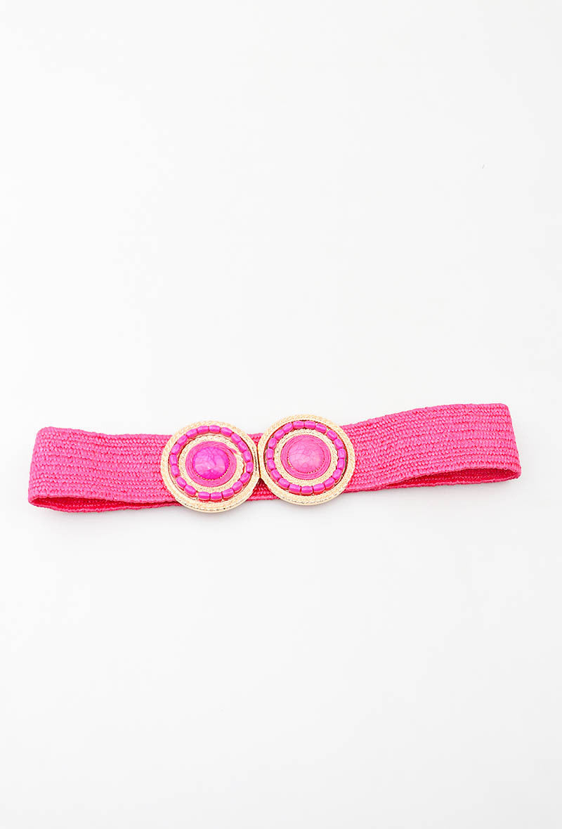 MARSDRC Raffia Stone Double Round Clasp Belt - Fuchsia