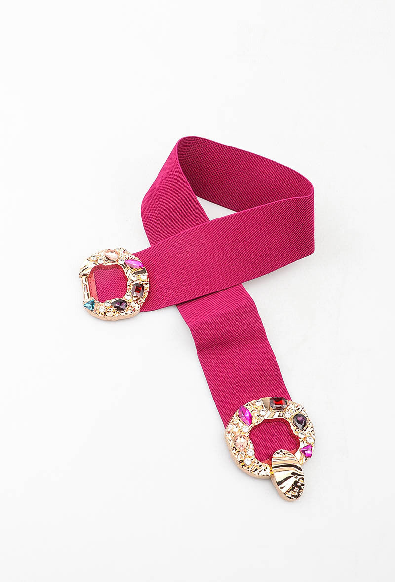 MAGDRC Gemstone Double-Ring Clasp Elastic Belt - Fuchsia