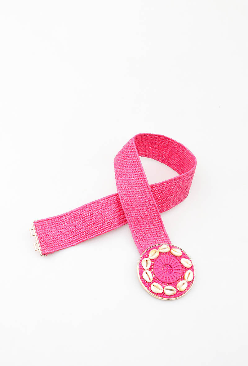 MAHSM Herringbone Shell Medallion Elastic Belt - Fuchsia