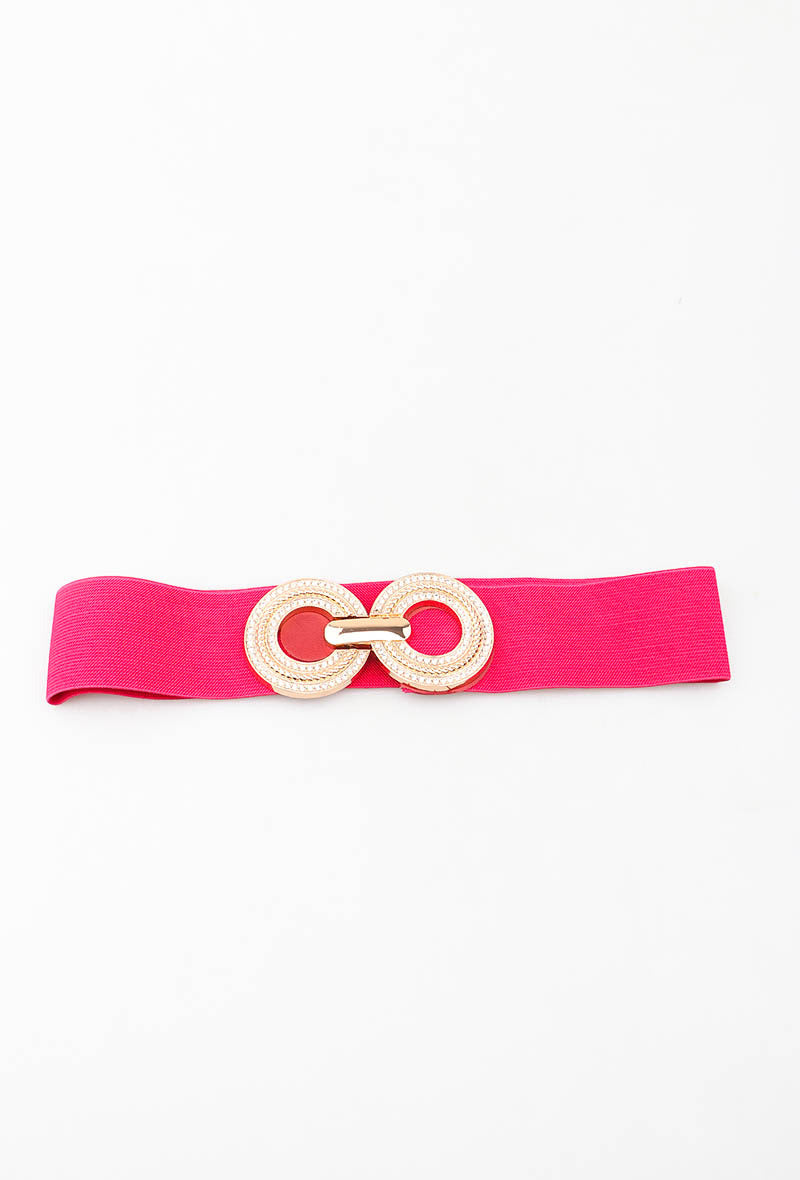 MARDRC Rhinestone Double-Ring Clasp Elastic Belt - Fuchsia