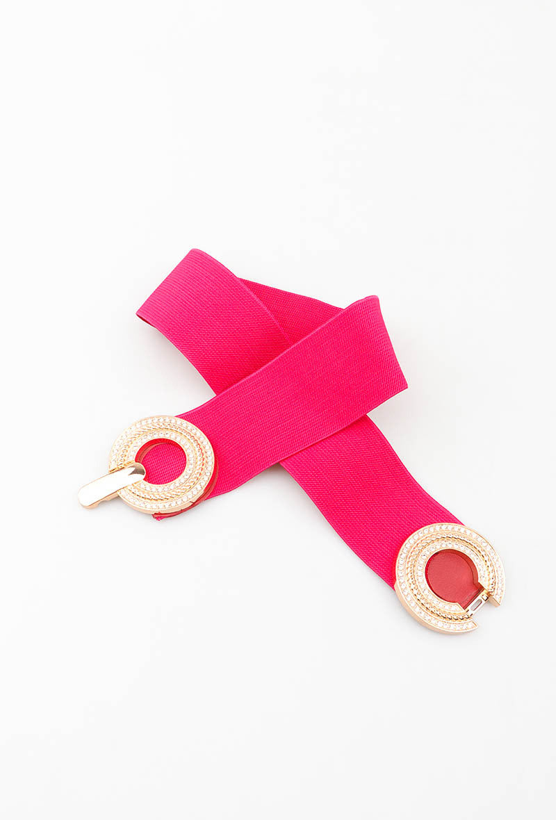 MARDRC Rhinestone Double-Ring Clasp Elastic Belt - Fuchsia