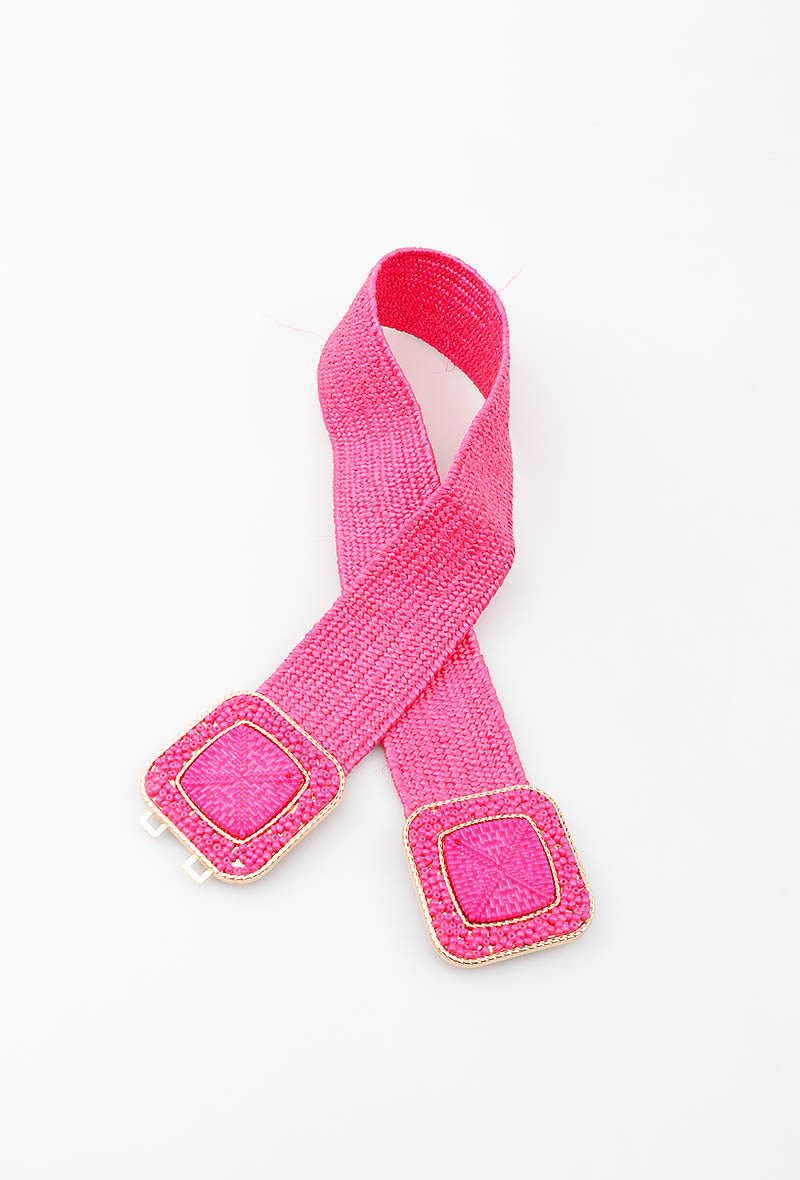MAHBSC Herringbone Beaded Square Clasp Belt - Fuchsia