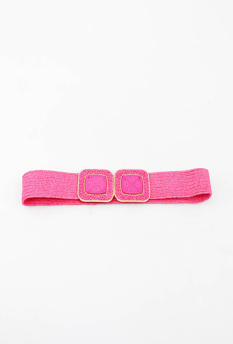 MAHBSC Herringbone Beaded Square Clasp Belt - Fuchsia