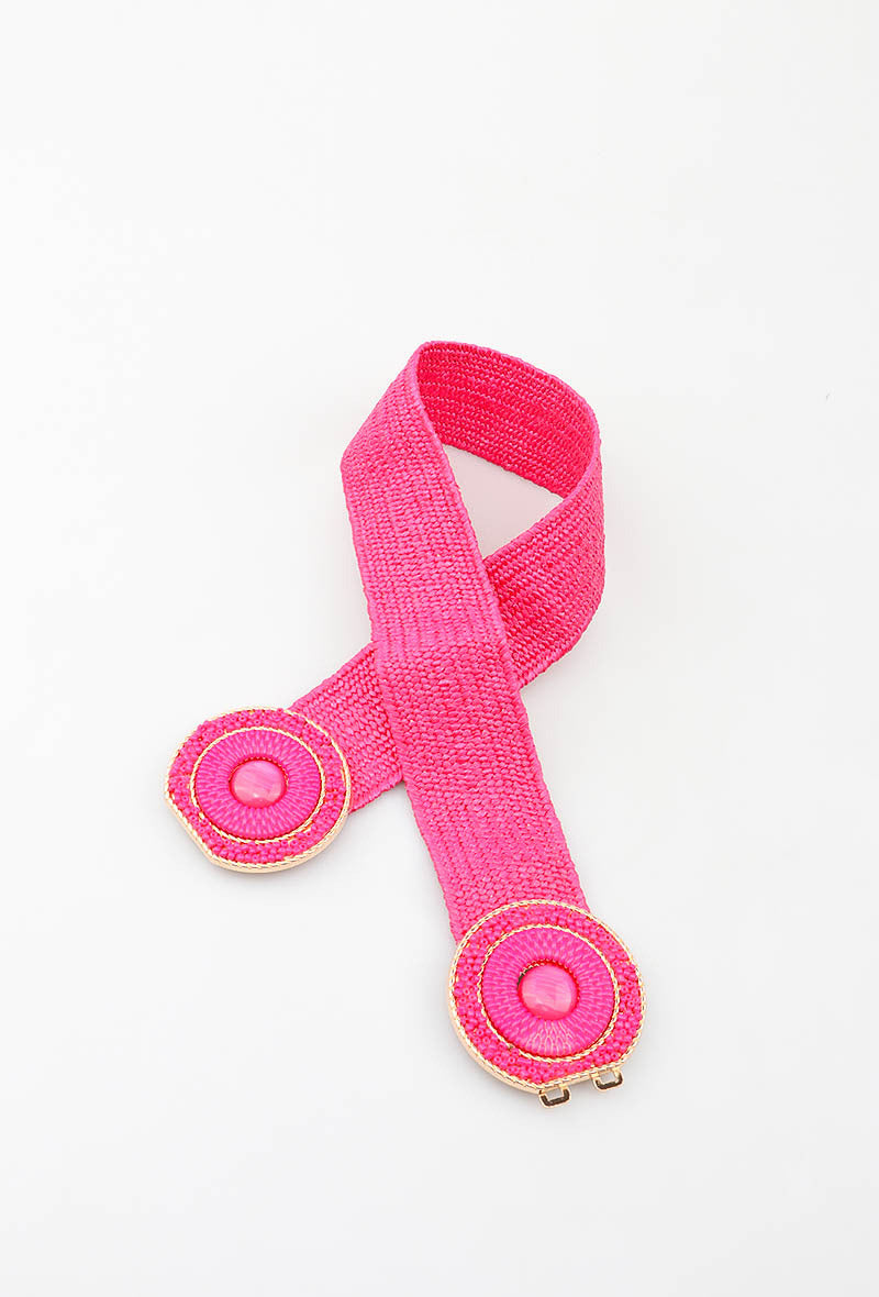 MAHBRC Herringbone Beaded Round Clasp Belt - Fuchsia