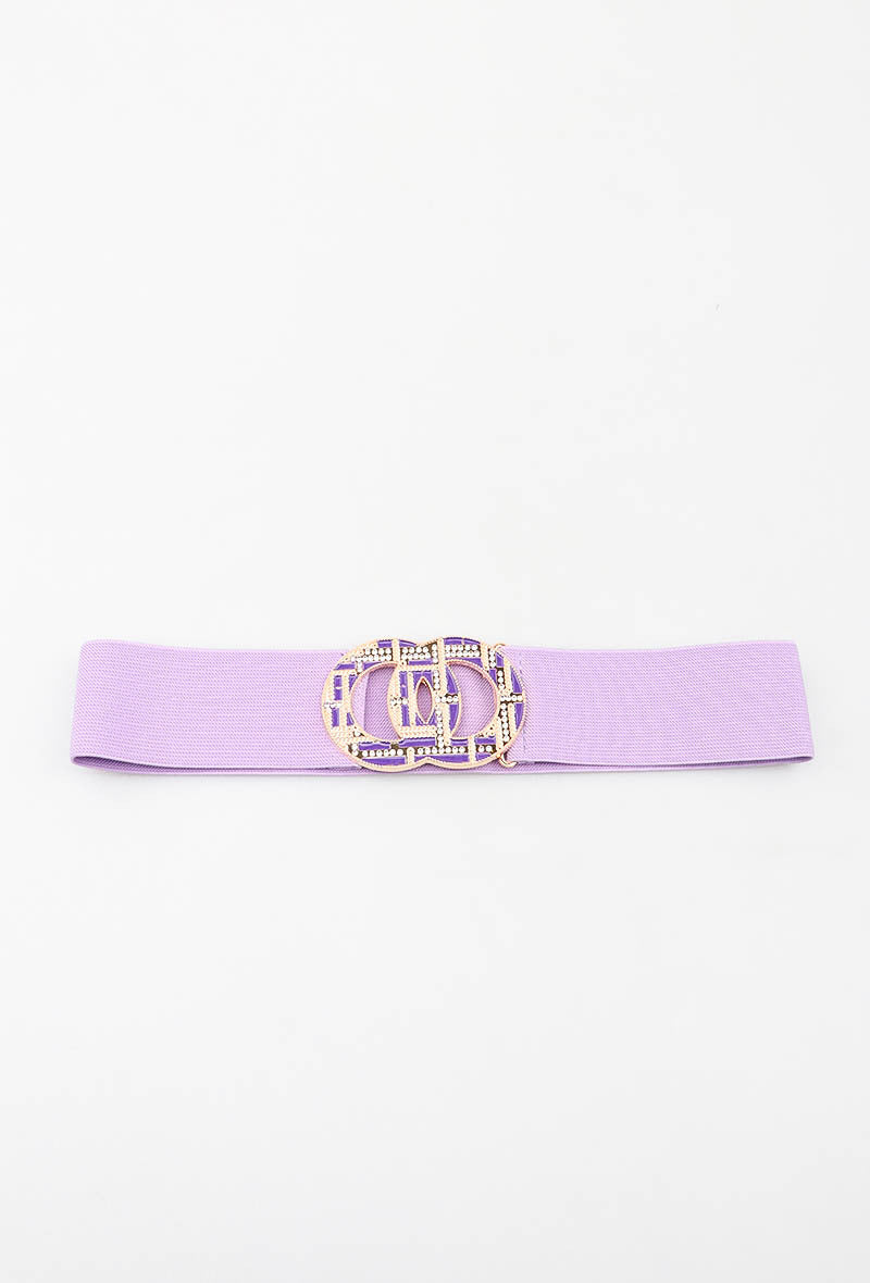 MARGDR Rhinestone Grid Double-Ring Elastic Belt - Lilac
