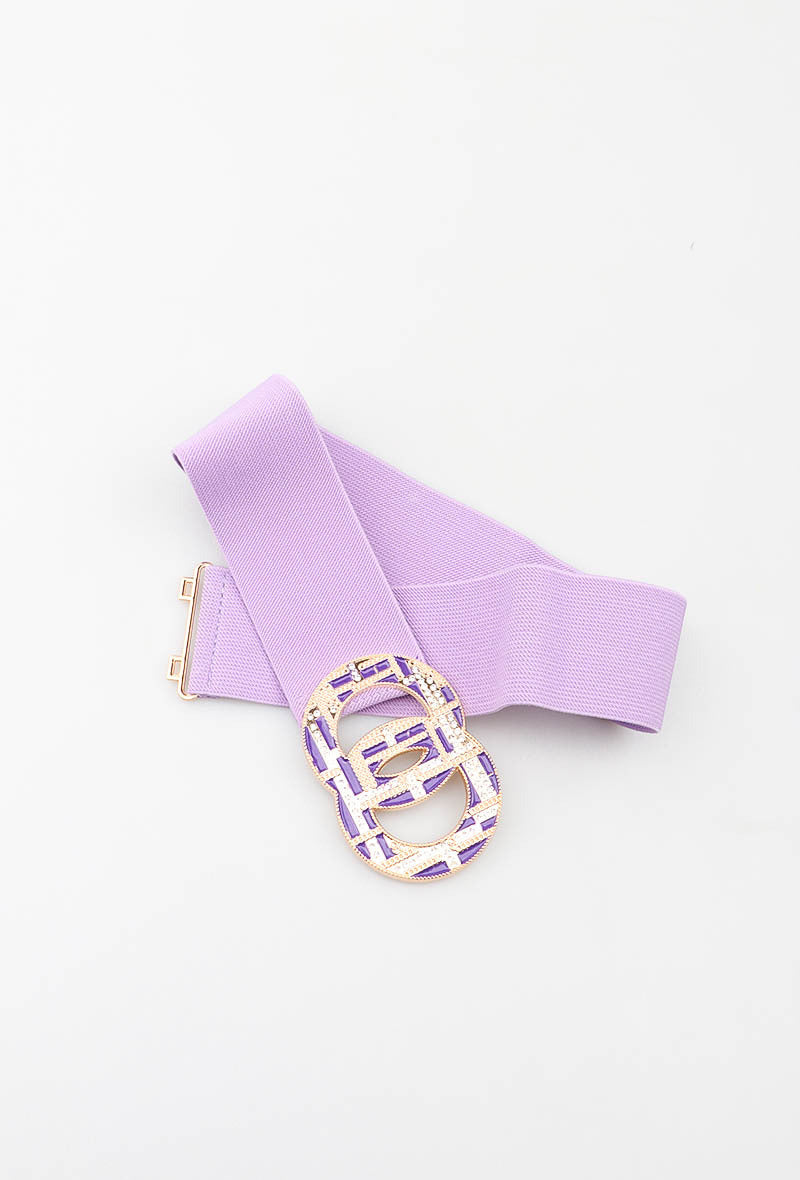 MARGDR Rhinestone Grid Double-Ring Elastic Belt - Lilac