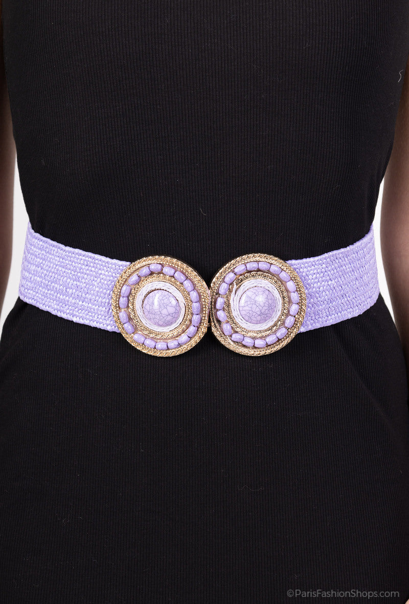 MARSDRC Raffia Stone Double Round Clasp Belt - Lilac