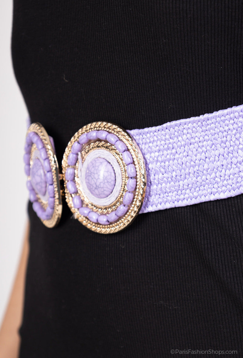 MARSDRC Raffia Stone Double Round Clasp Belt - Lilac
