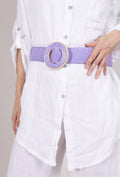 MAWRRB Woven Raffia Round Buckle Belt - Lilac