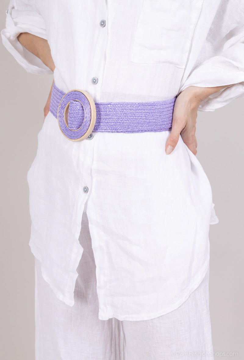 MAWRRB Woven Raffia Round Buckle Belt - Lilac