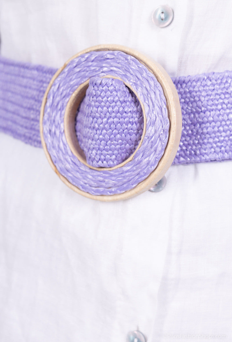 MAWRRB Woven Raffia Round Buckle Belt - Lilac