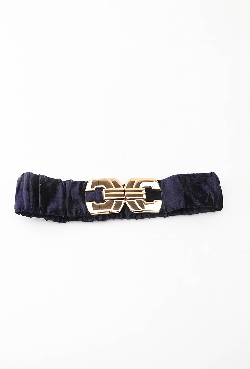 MAVRIC Velvet Ruched Interlocking Clasp Belt - Navy