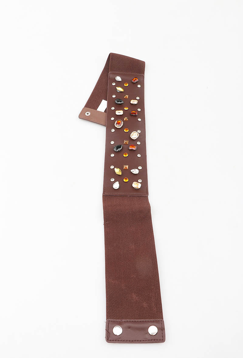 MAGS Gemstone Studded Elastic Belt - Brown