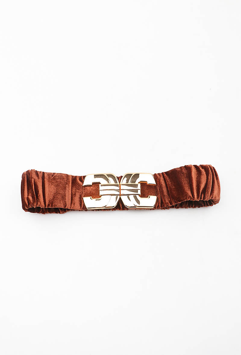MAVRIC Velvet Ruched Interlocking Clasp Belt - Brown