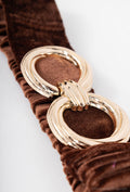 MAVDRGC Velvet Double-Ring Gold Clasp Elastic Belt - Brown
