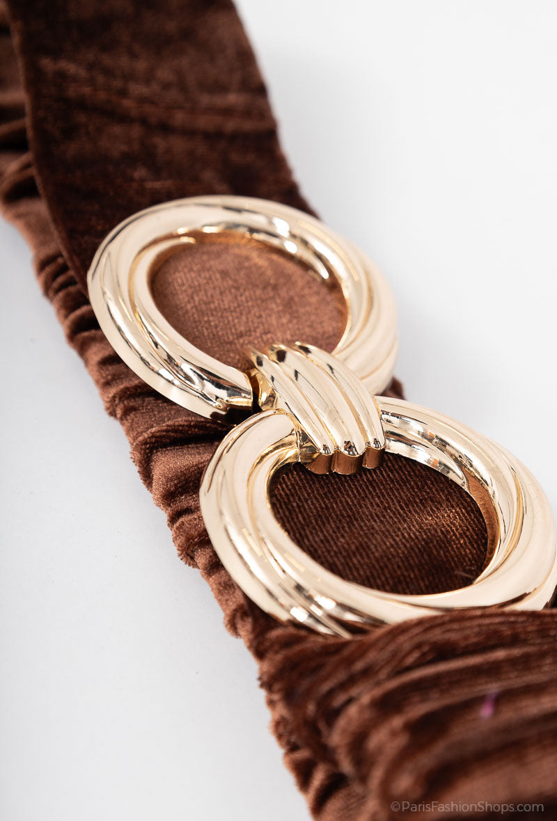 MAVDRGC Velvet Double-Ring Gold Clasp Elastic Belt - Brown