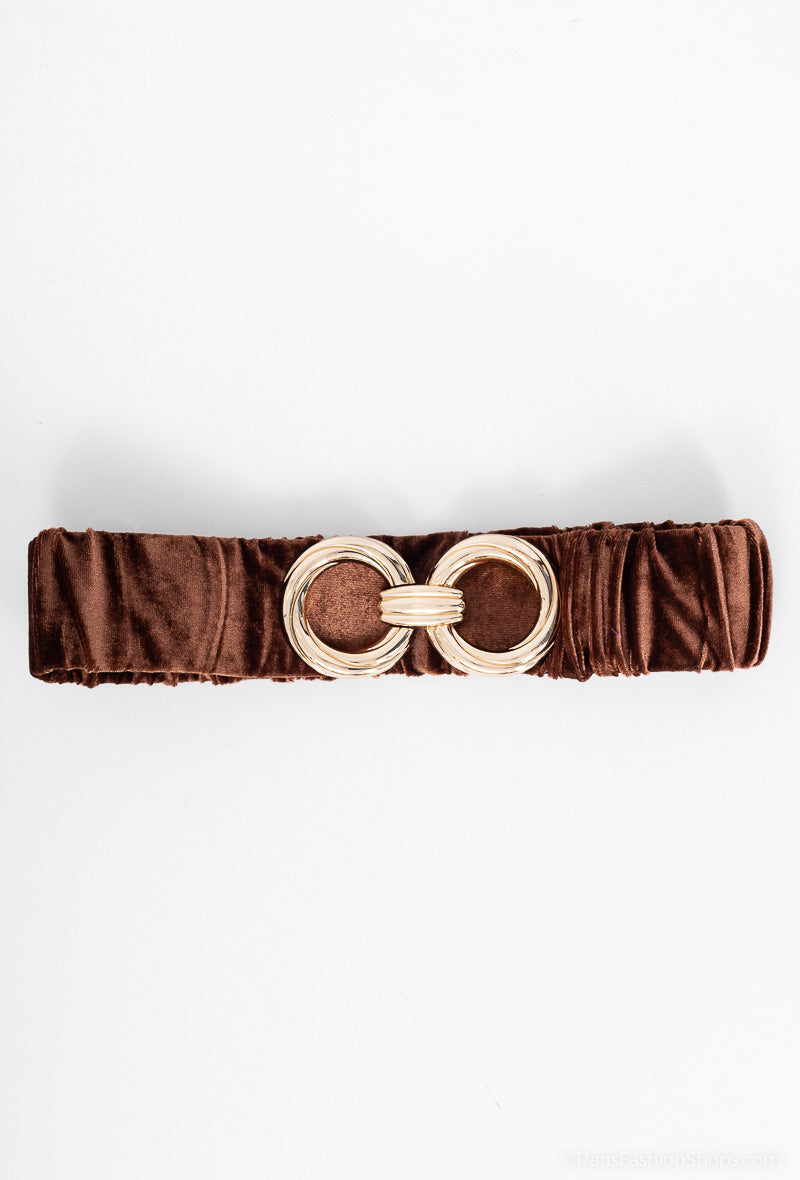 MAVDRGC Velvet Double-Ring Gold Clasp Elastic Belt - Brown