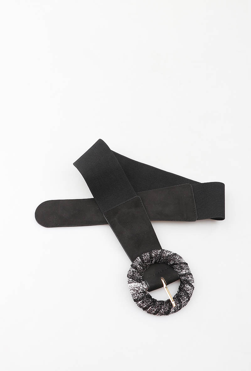MAGRB Glitter Round Buckle Elastic Belt - Black