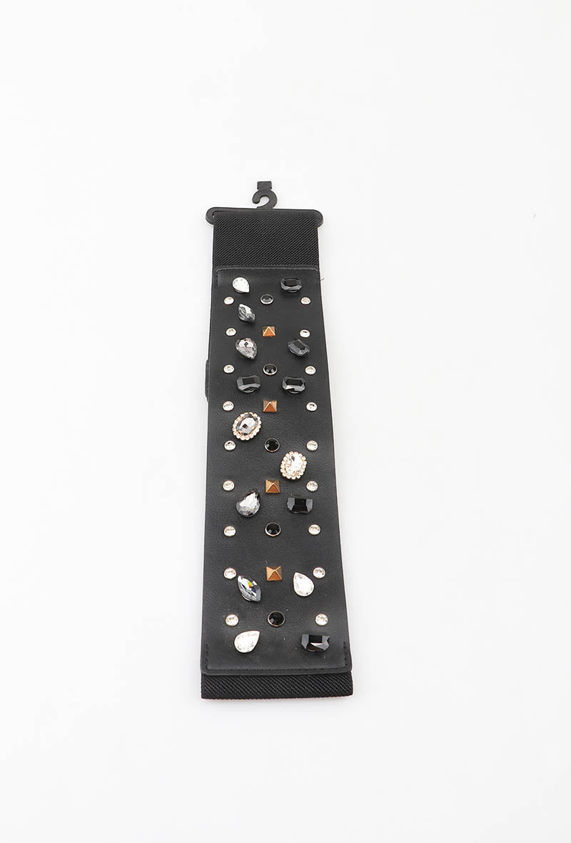 MAGS Gemstone Studded Elastic Belt - Black