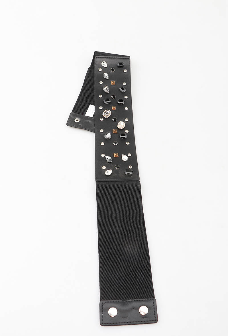 MAGS Gemstone Studded Elastic Belt - Black