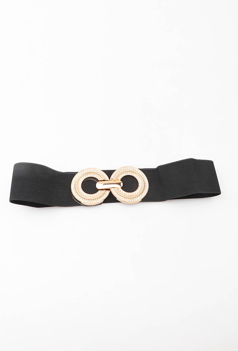 MATGDR Textured Gold Double-Ring Elastic Belt - Black