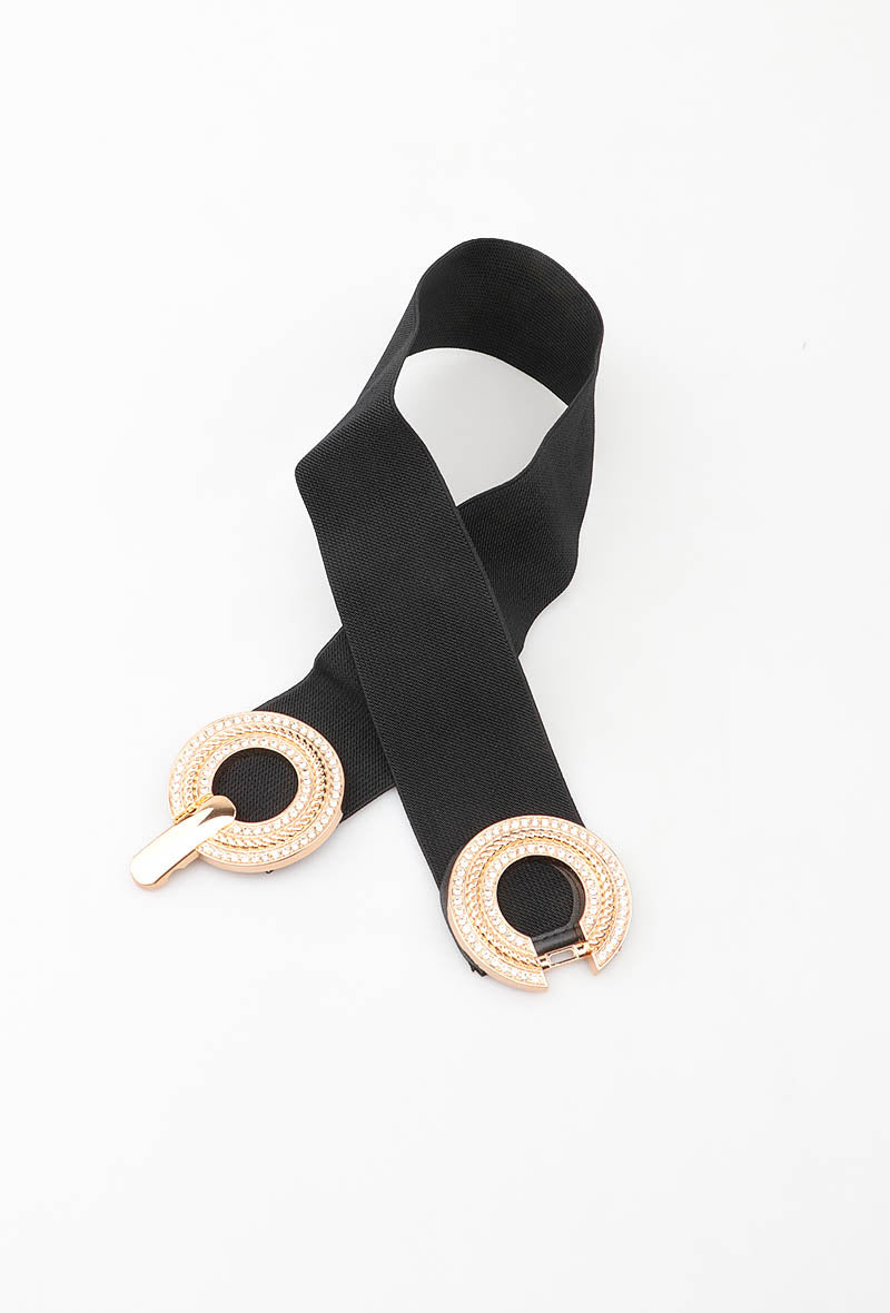 MATGDR Textured Gold Double-Ring Elastic Belt - Black