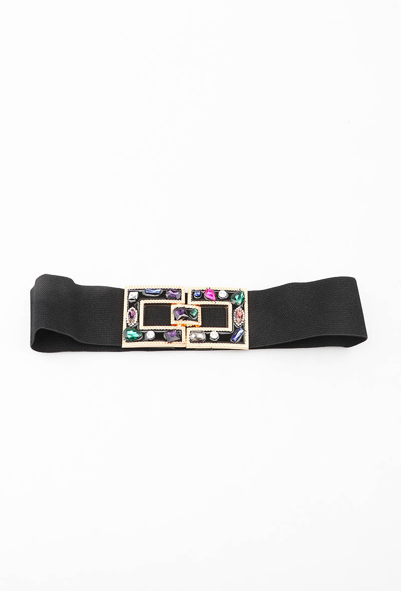MAJDB Jeweled Double Buckle Elastic Belt - Black
