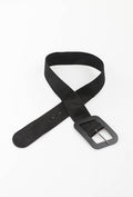 MAWRBS Wooden Rectangle Buckle Suede Elastic Belt - Black
