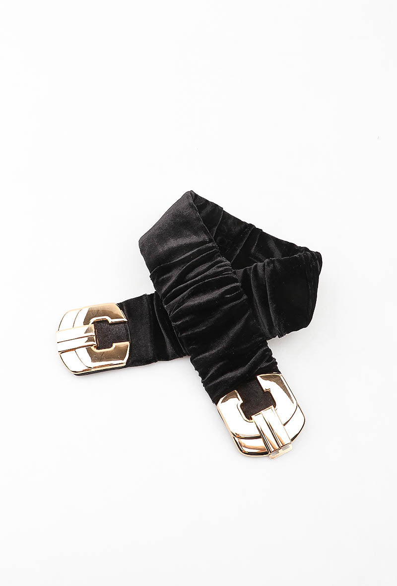 MAVRIC Velvet Ruched Interlocking Clasp Belt - Black