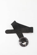 MAGRBS Glitter Round Buckle Suede Elastic Belt - Black