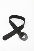 MAWOBSW Wooden Oval Buckle Suede Wide Belt - Black