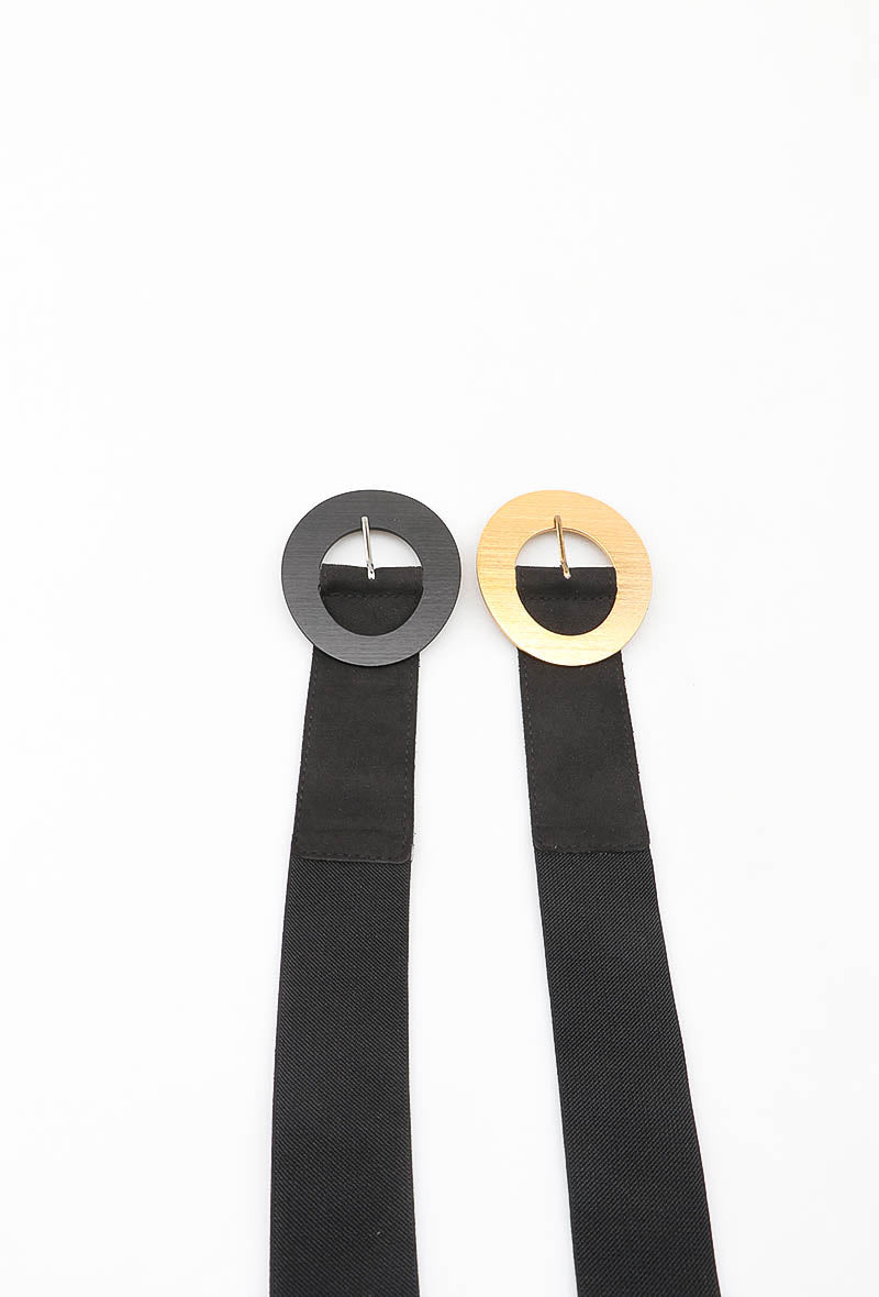 MAWOBSW Wooden Oval Buckle Suede Wide Belt - Black