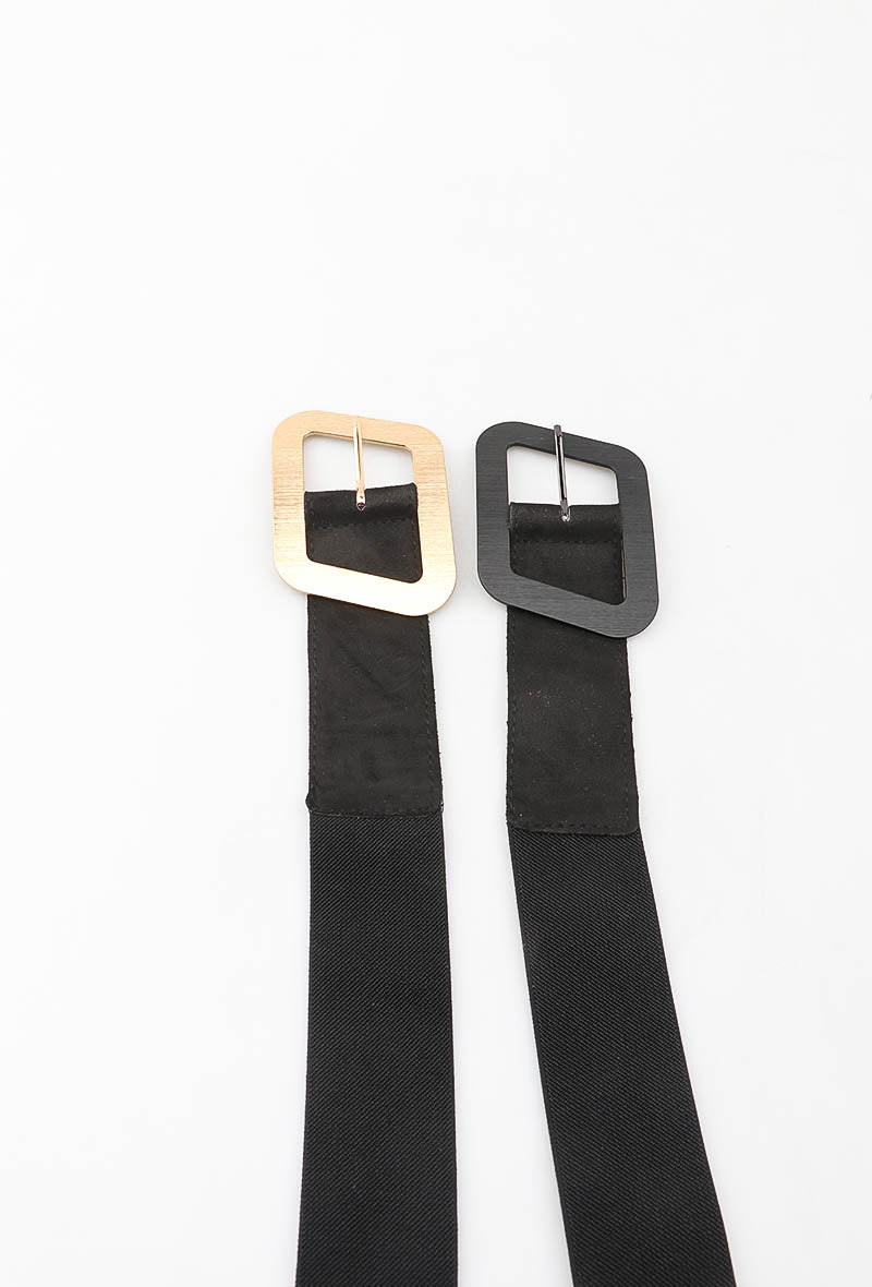MAWRBSW Wooden Rectangle Buckle Suede Wide Belt - Black