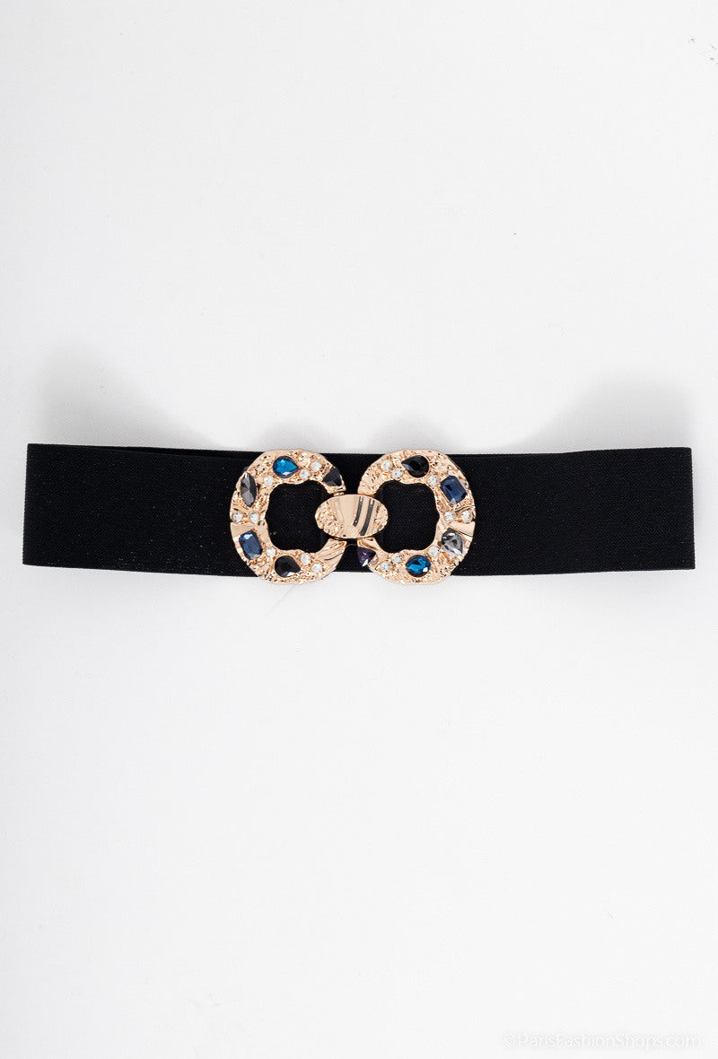 MAGDRC Gemstone Double-Ring Clasp Elastic Belt - Black