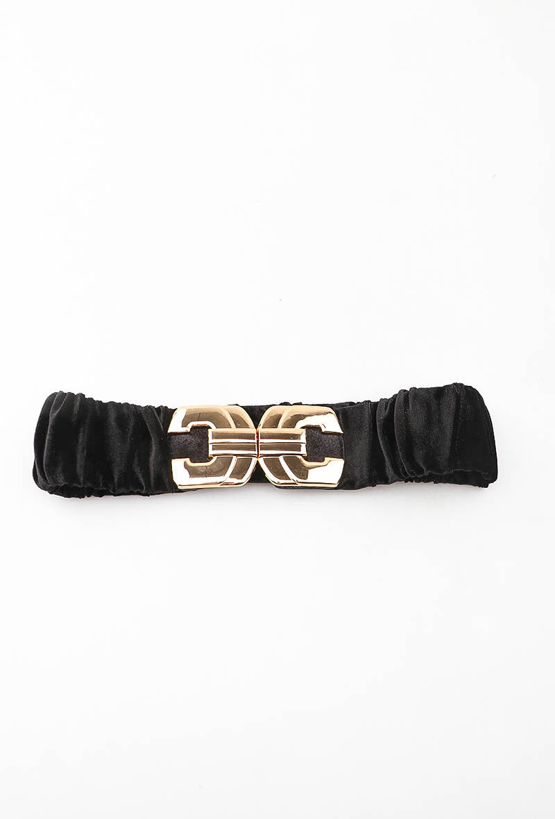 MAVGGC Velvet Geometric Gold Clasp Elastic Belt - Black