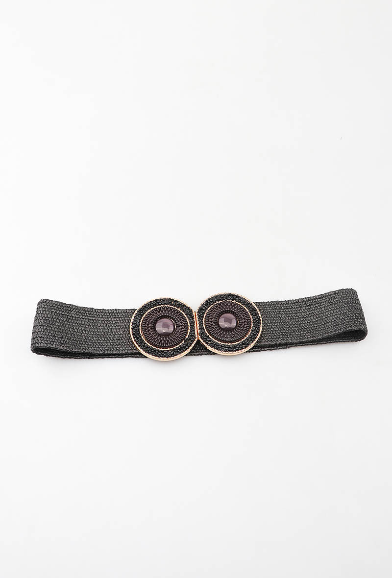MAHBRC Herringbone Beaded Round Clasp Belt - Black