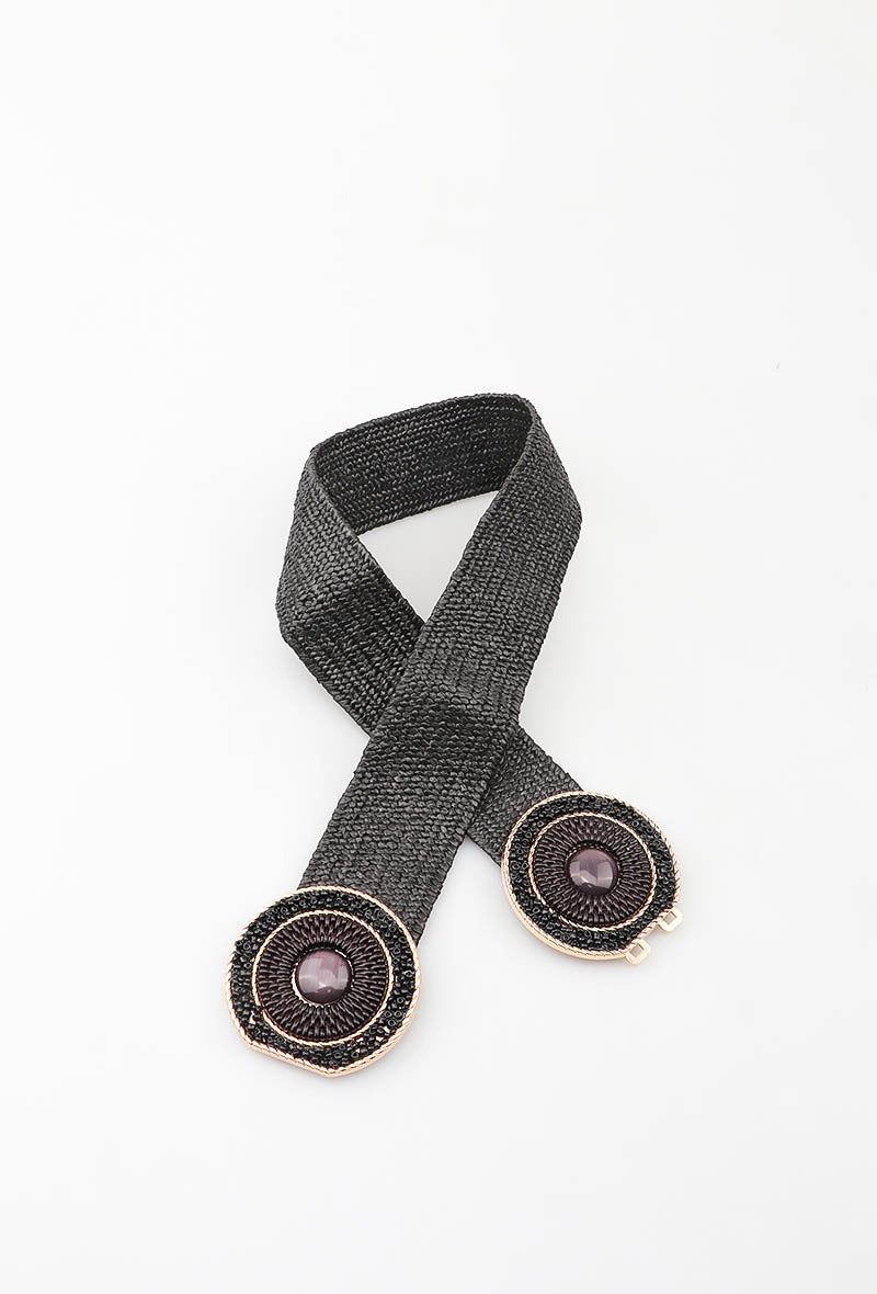 MAHBRC Herringbone Beaded Round Clasp Belt - Black