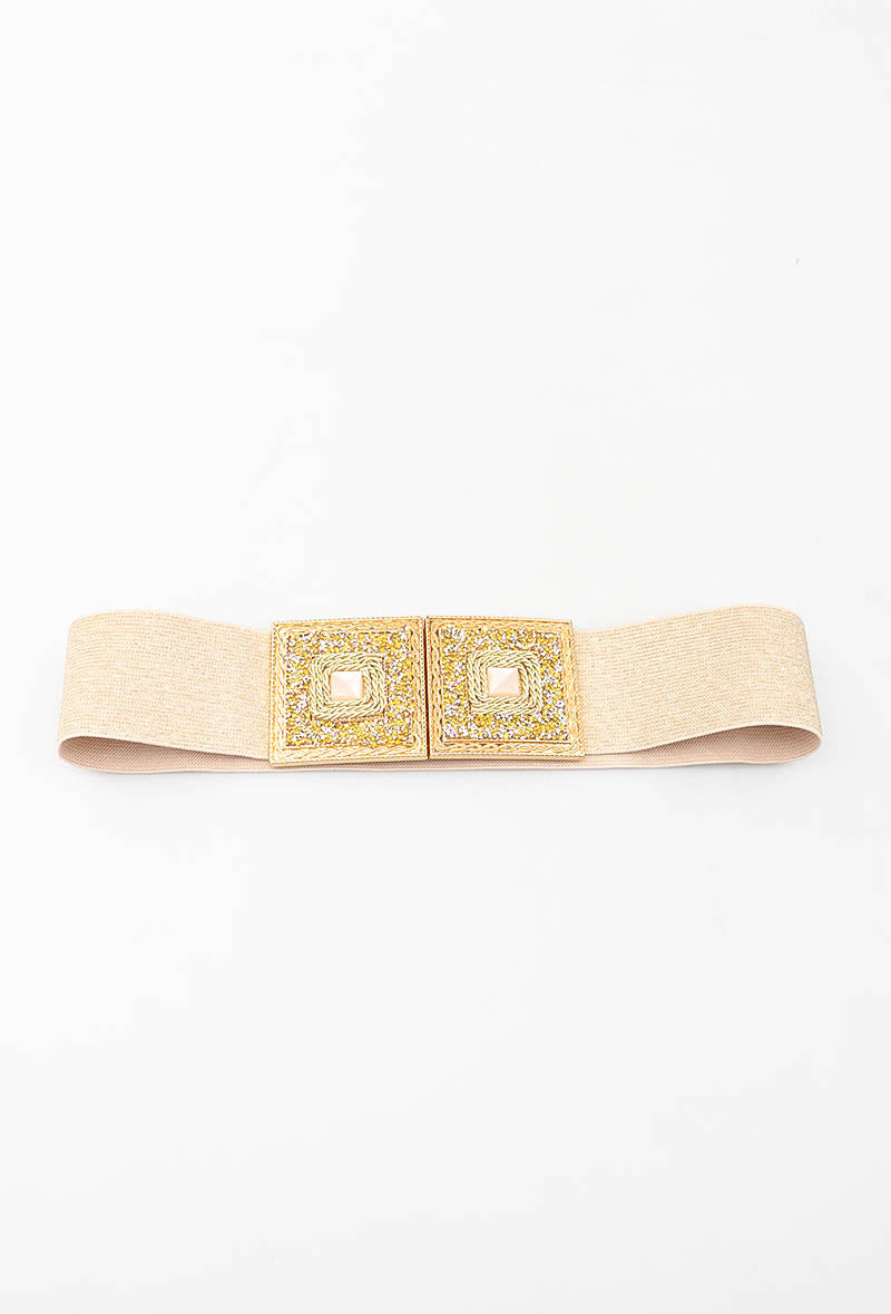 MABDSC Beaded Double Square Clasp Elastic Belt - Gold