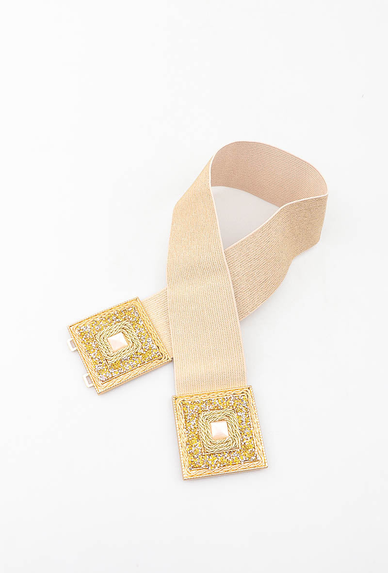 MABDSC Beaded Double Square Clasp Elastic Belt - Gold