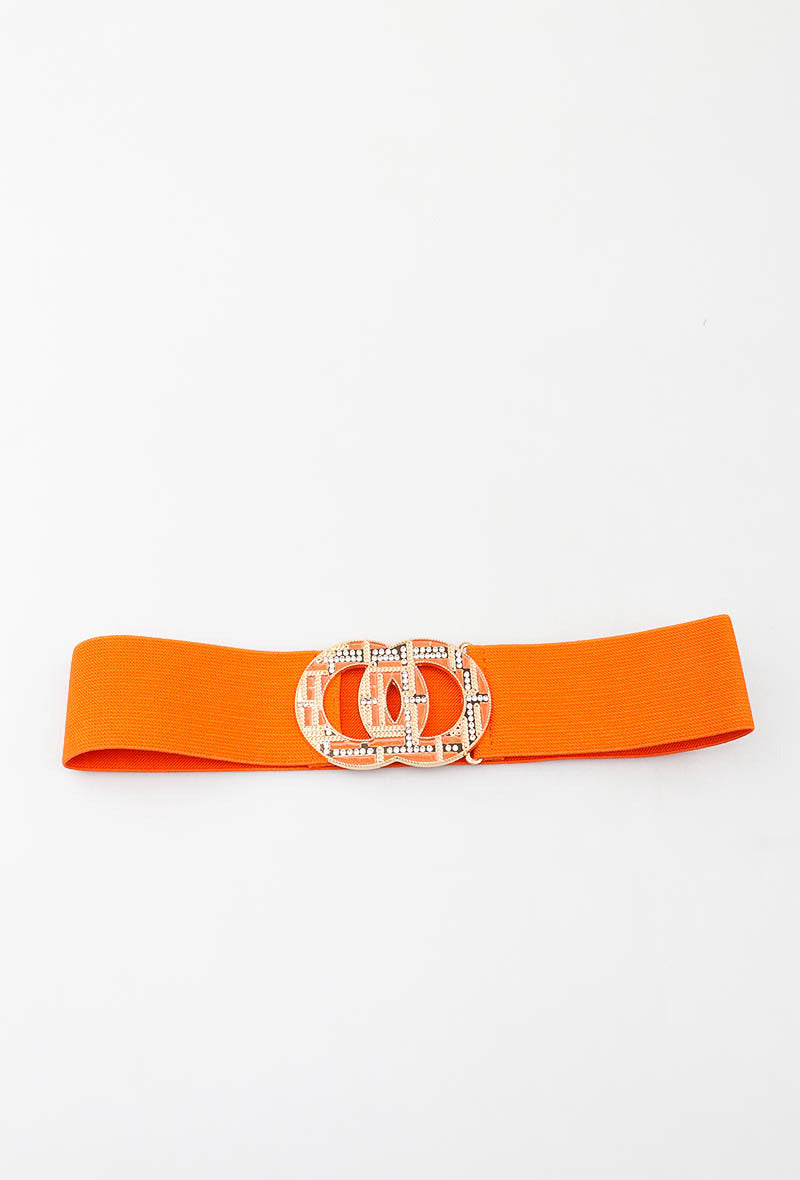 MARGDR Rhinestone Grid Double-Ring Elastic Belt - Orange