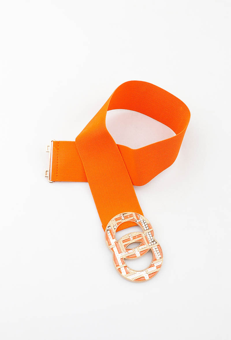 MARGDR Rhinestone Grid Double-Ring Elastic Belt - Orange