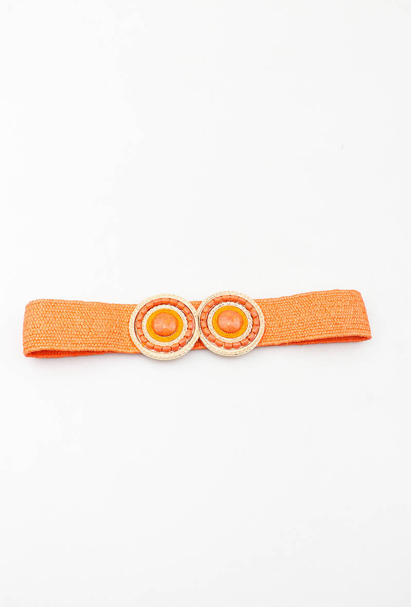 MARSDRC Raffia Stone Double Round Clasp Belt - Orange