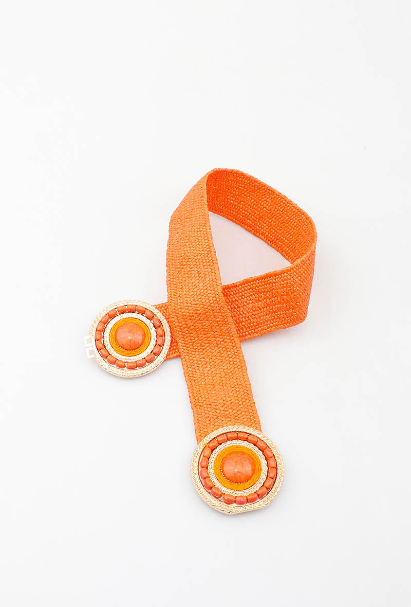 MARSDRC Raffia Stone Double Round Clasp Belt - Orange