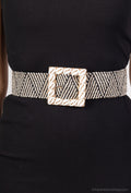 MAHSSB Herringbone Shell Square Buckle Belt - Striped