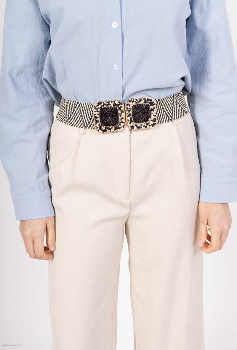 MAHBSC Herringbone Beaded Square Clasp Belt - Striped